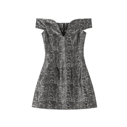 Serpent print off-shoulder dress