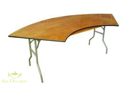 Serpentine Table Rental showcasing a flexible curved design for buffets and displays.