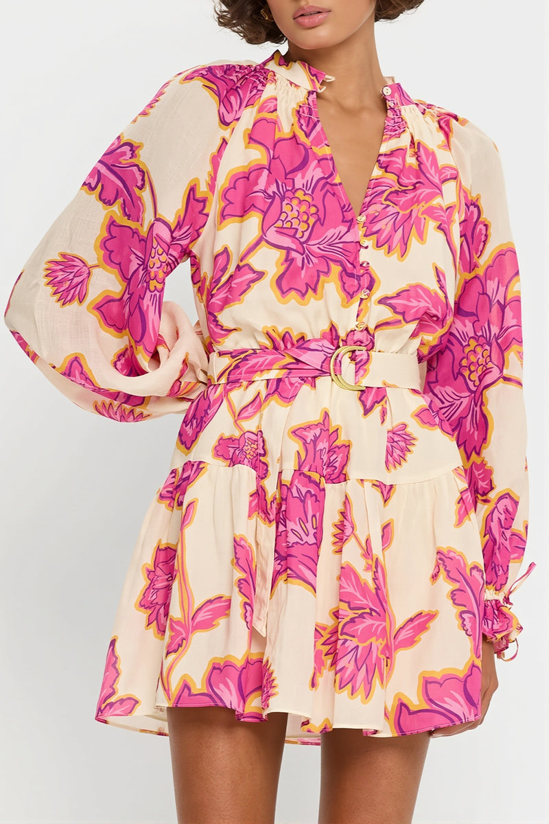 Sexy All Over Print Long Sleeve Slim Mini Dress