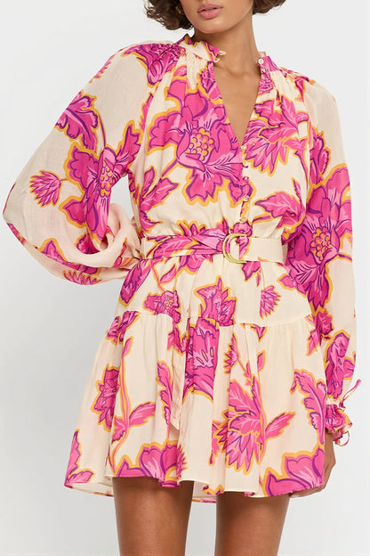 Sexy All Over Print Long Sleeve Slim Mini Dress