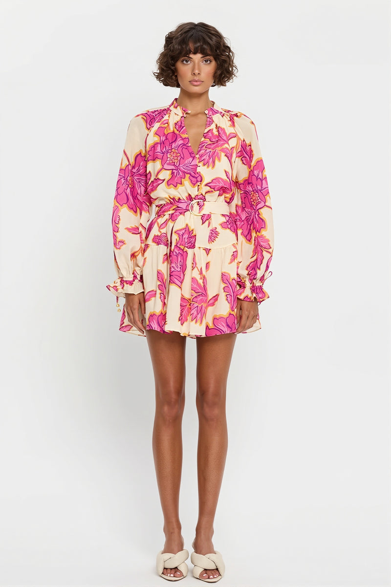 Sexy All Over Print Long Sleeve Slim Mini Dress