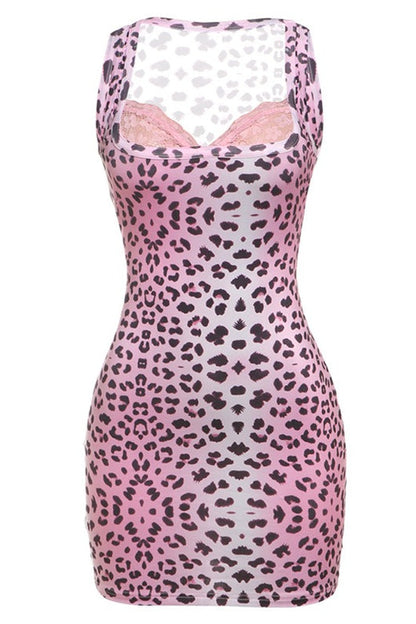 Sexy Animal Lace Splice Mini Dress