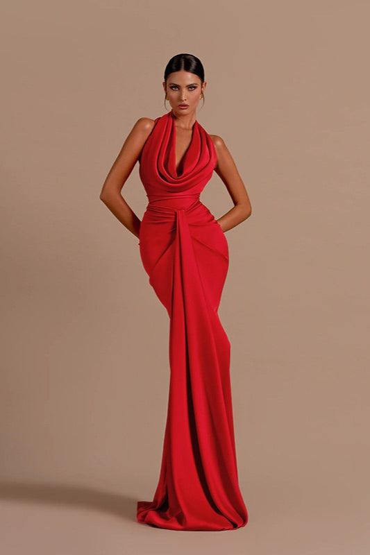 Sexy Backless Halter Satin Prom Dress