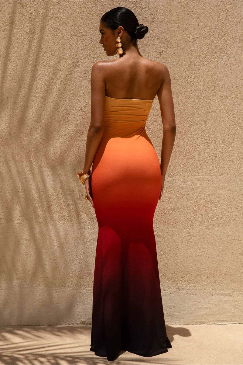 Sexy Bandeau Mermaid Floral Print Maxi Dress