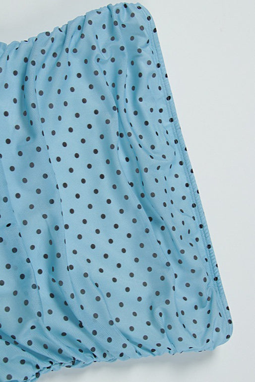 Sexy Bandeau Waist Polka Dot Mesh Bow Mini Dress