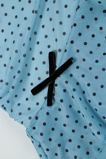 Sexy Bandeau Waist Polka Dot Mesh Bow Mini Dress