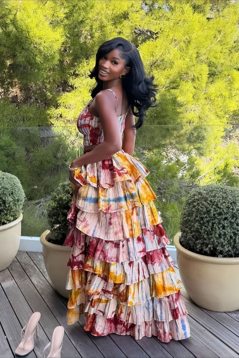 Sexy Cami Tiered Ruffle Two Piece Skirt Sets