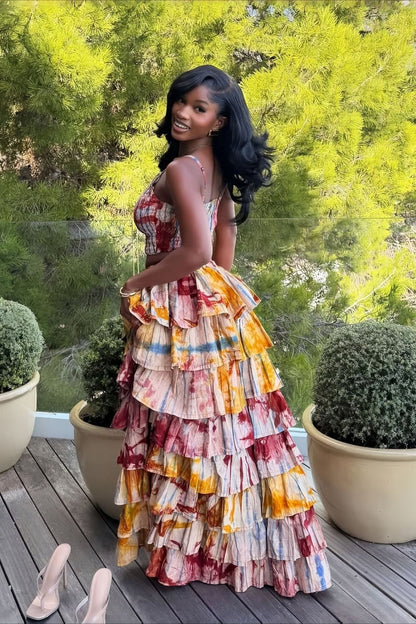 Sexy Cami Tiered Ruffle Two Piece Skirt Sets