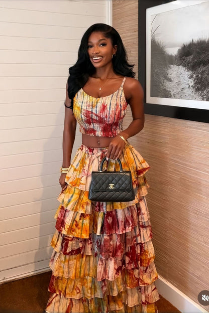 Sexy Cami Tiered Ruffle Two Piece Skirt Sets