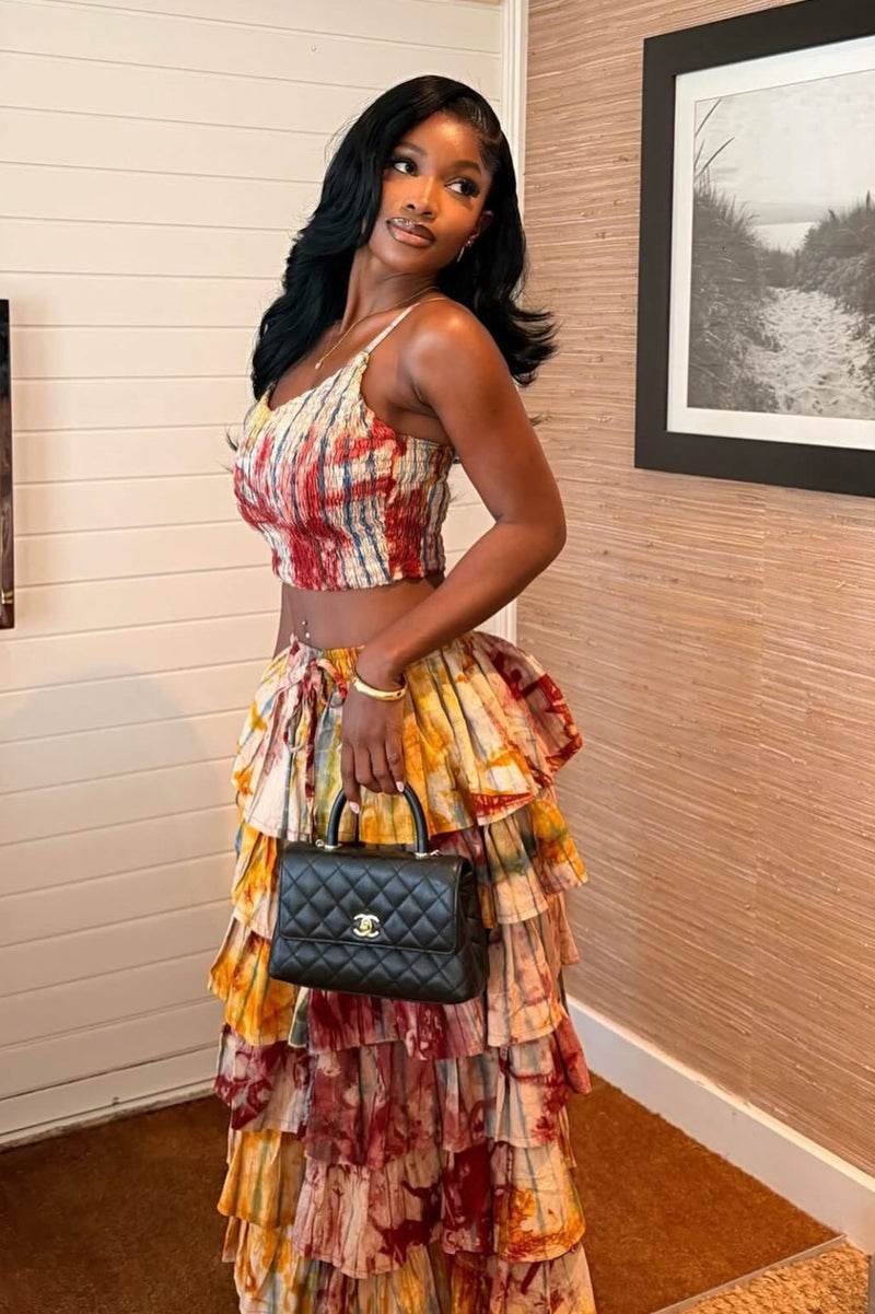 Sexy Cami Tiered Ruffle Two Piece Skirt Sets