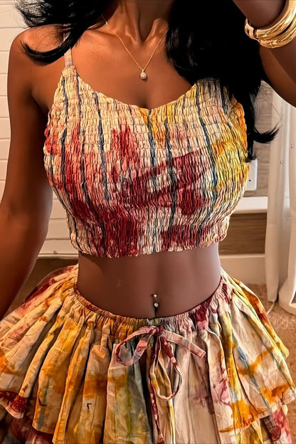 Sexy Cami Tiered Ruffle Two Piece Skirt Sets
