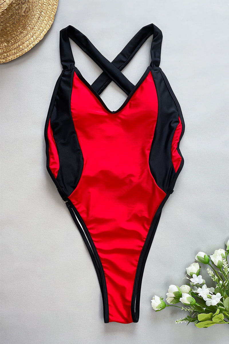 Sexy Color Block Chic Cut Out One Piece Swimwear