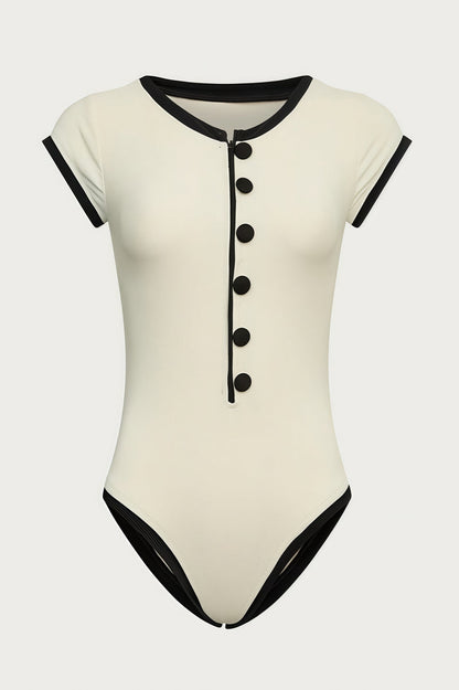Sexy Color Block Cut Out One Piece Swimwear