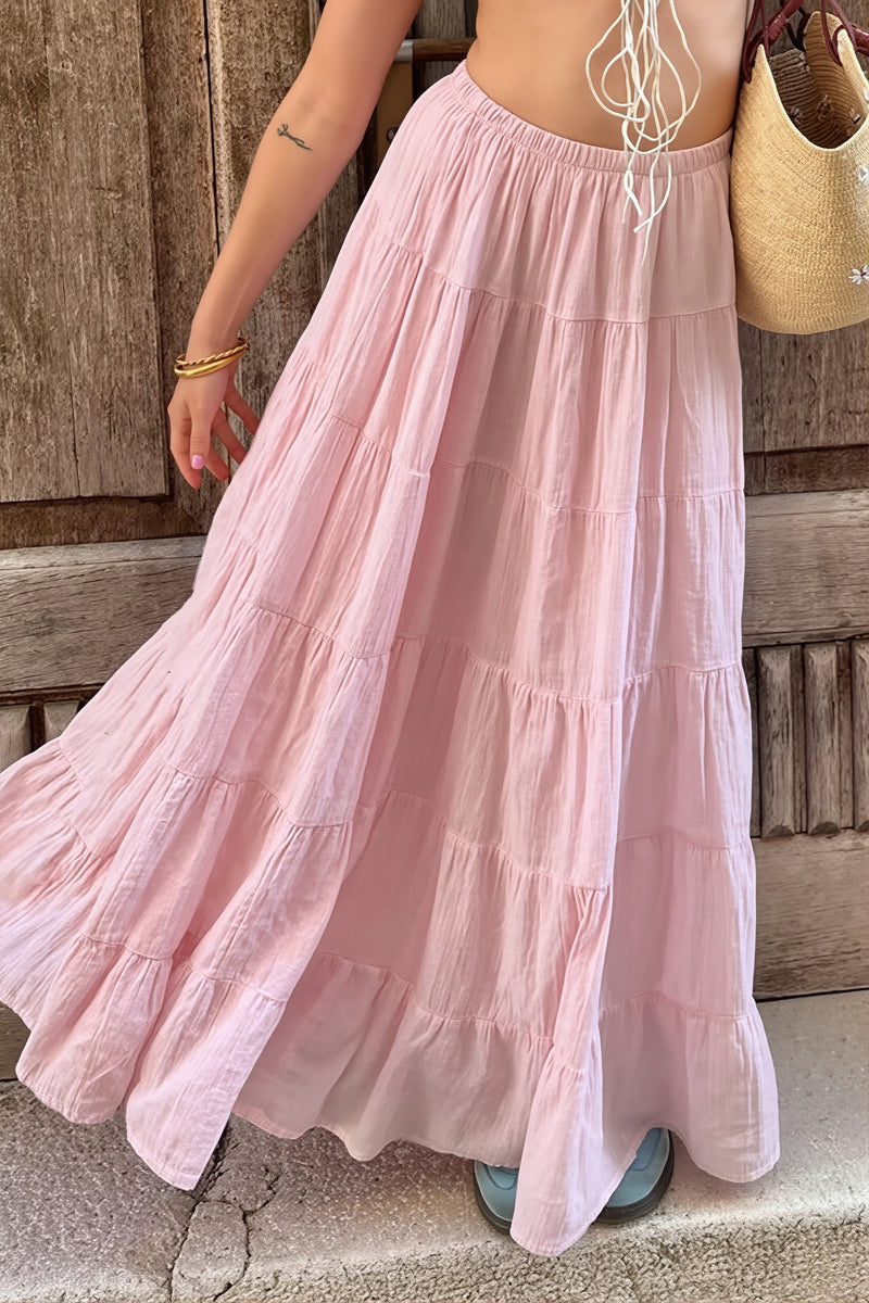 Sexy Color Block Tiered Ruffle Flowy Skirt