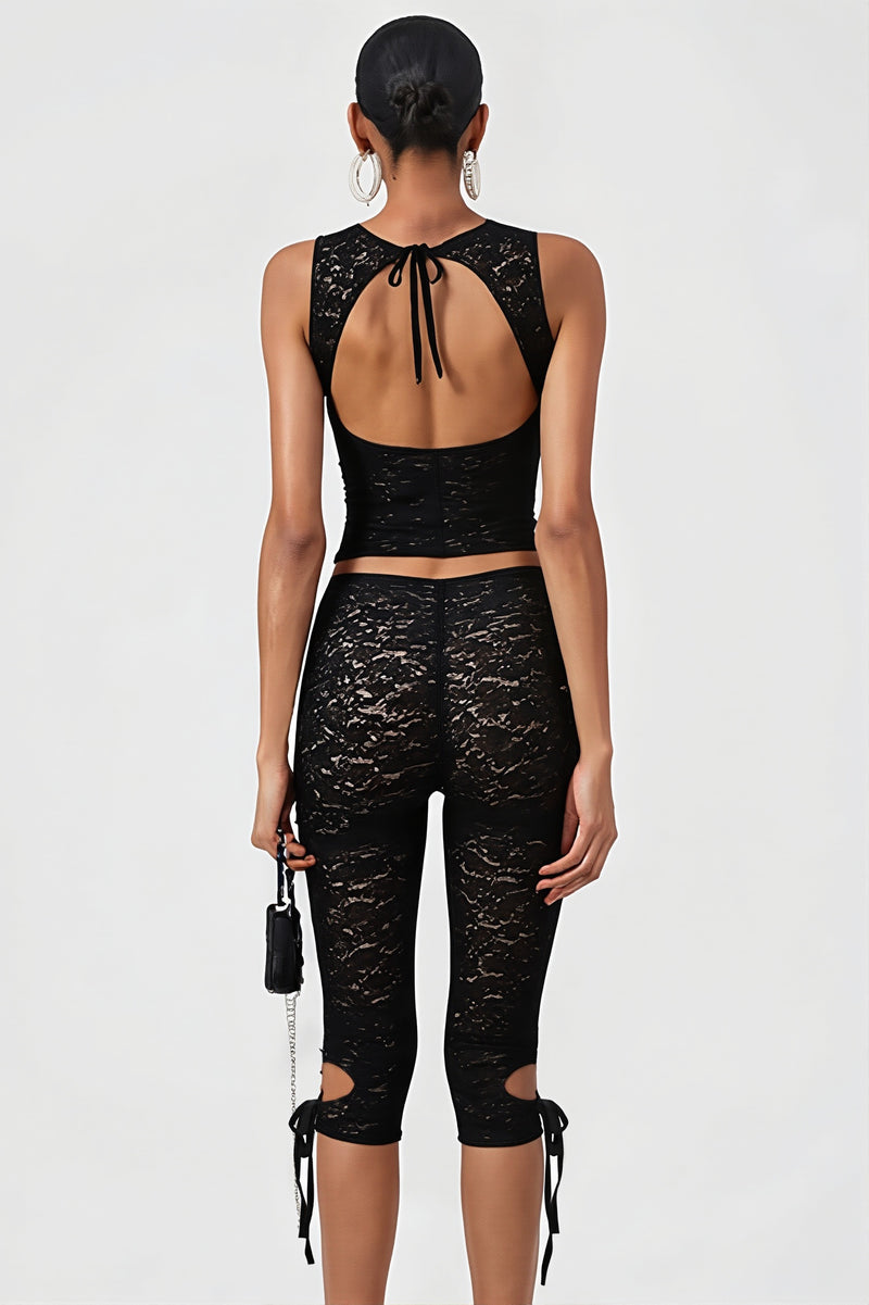 Sexy Cutout Lace Tie Two Piece Set