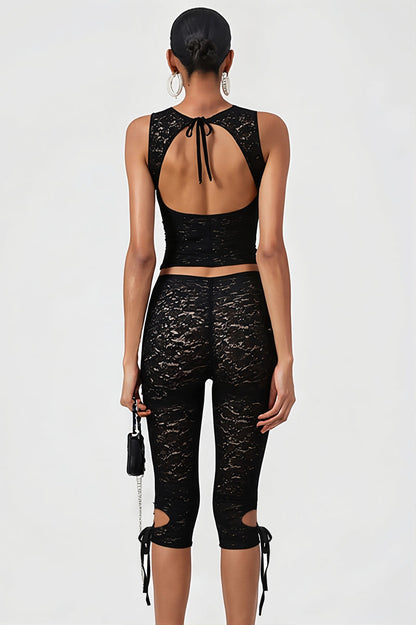 Sexy Cutout Lace Tie Two Piece Set