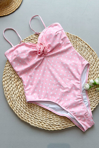 Sexy Dot Print 3D Flower Push Up One Piece Swimwear
