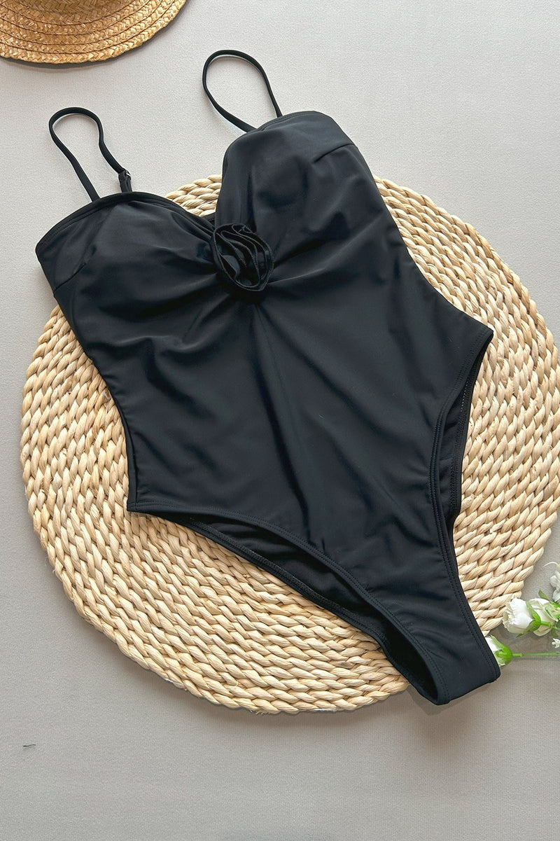 Sexy Dot Print 3D Flower Push Up One Piece Swimwear