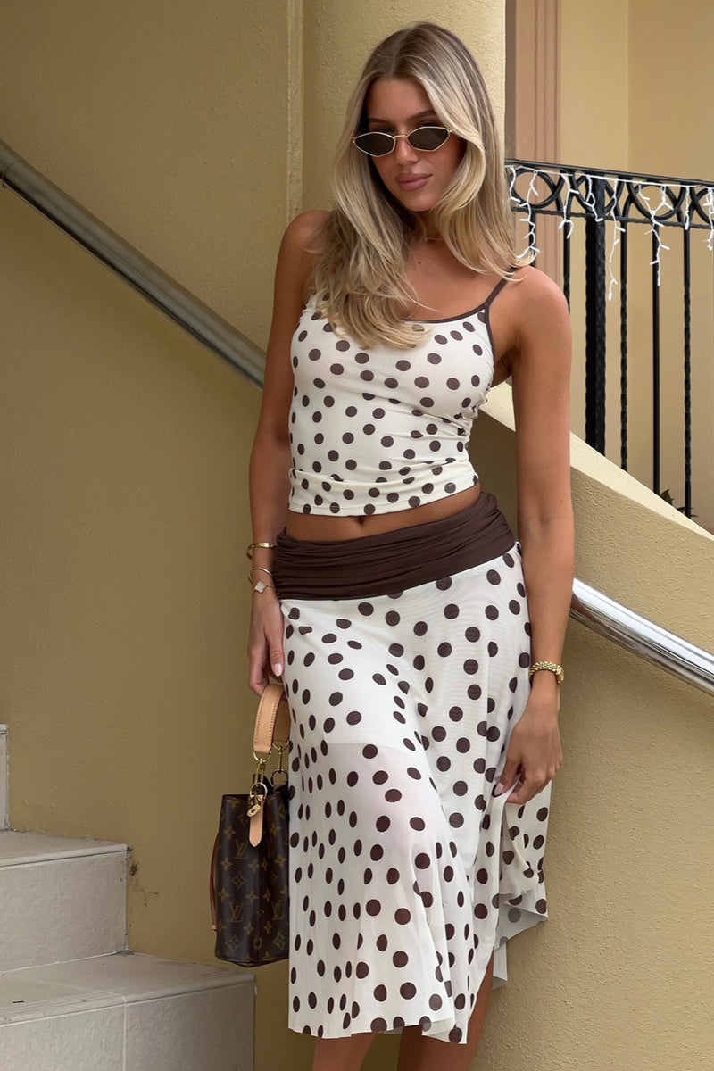 Sexy Dot Print Color Block Cami Skirt Sets