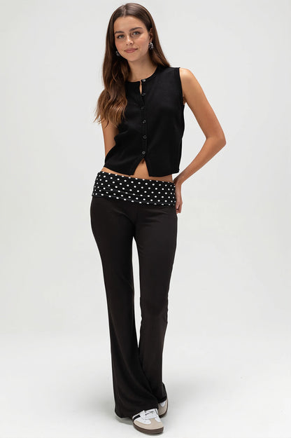 Sexy Dot Print Fold Down Low Waist Pants