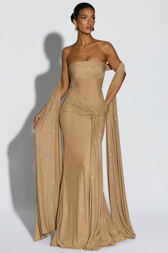 Sexy Elegant Tube Off Shoulder Silver Prom Dress