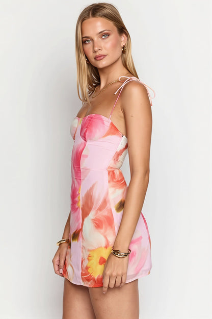 Sexy Floral Backless Bodycon Mini Dress
