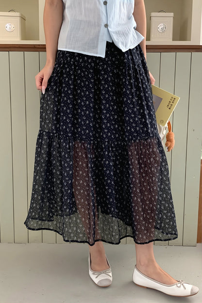 Sexy Floral Drawstring Waist Flowy Skirt
