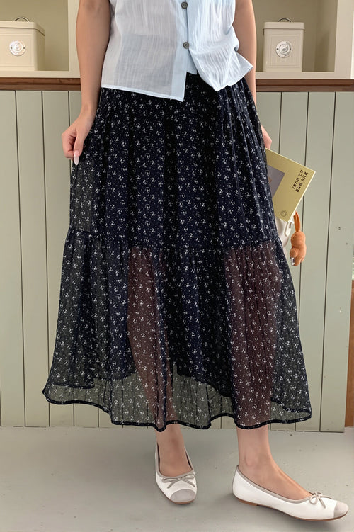 Sexy Floral Drawstring Waist Flowy Skirt