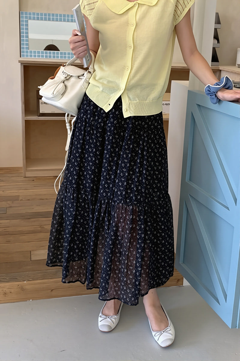 Sexy Floral Drawstring Waist Flowy Skirt