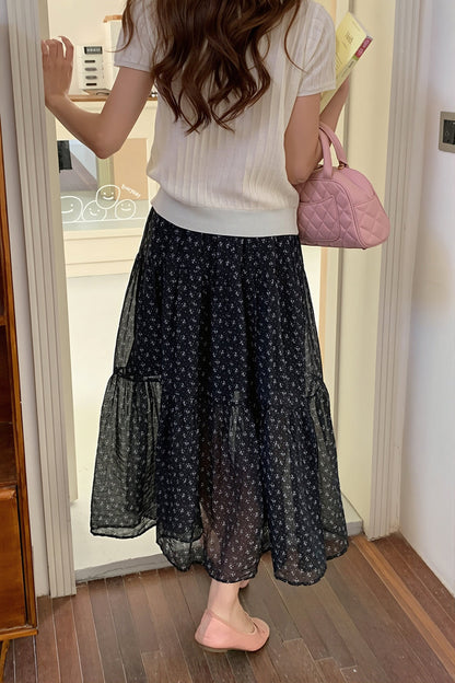 Sexy Floral Drawstring Waist Flowy Skirt
