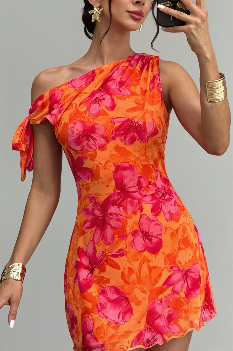 Sexy Floral Print Waist Cinched Mini Dress