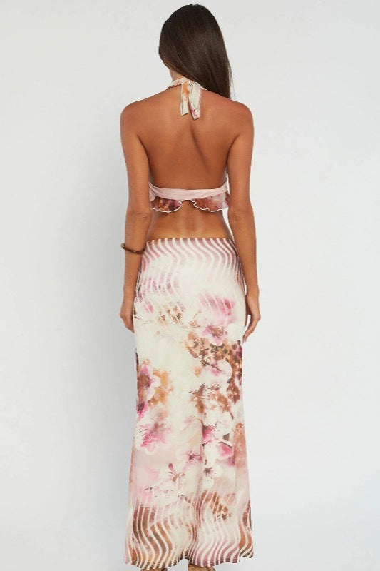 Sexy Halter Floral Print Skirt Set