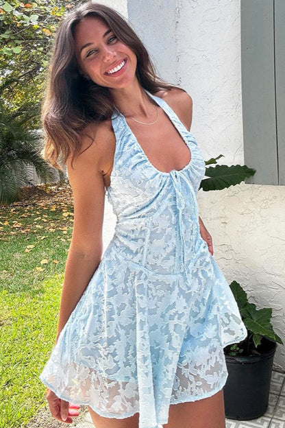 Sexy Halter Jacquard Chic Mini Dress
