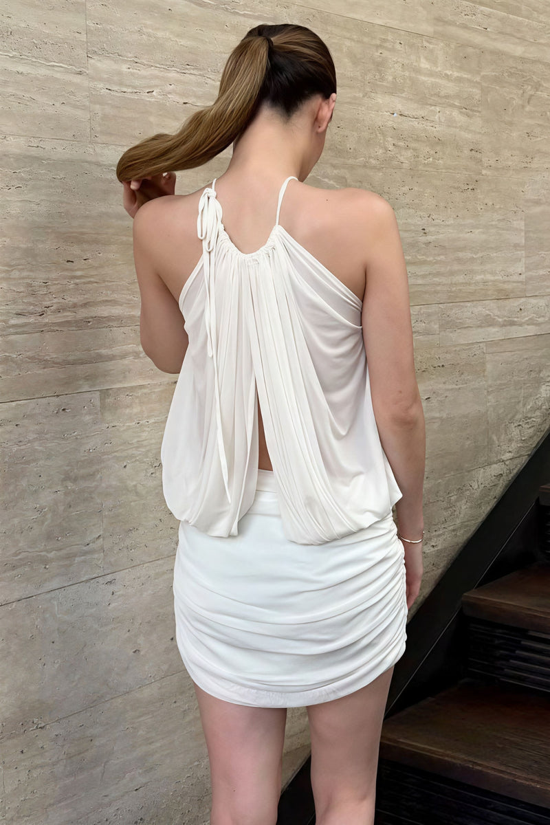 Sexy Halter Mesh Ruched Mini Dress