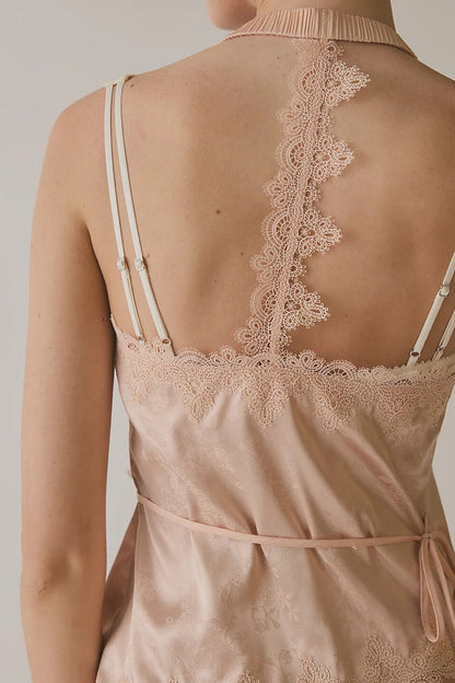 Sexy Jacquard Lace Tie Cropped Halter Top