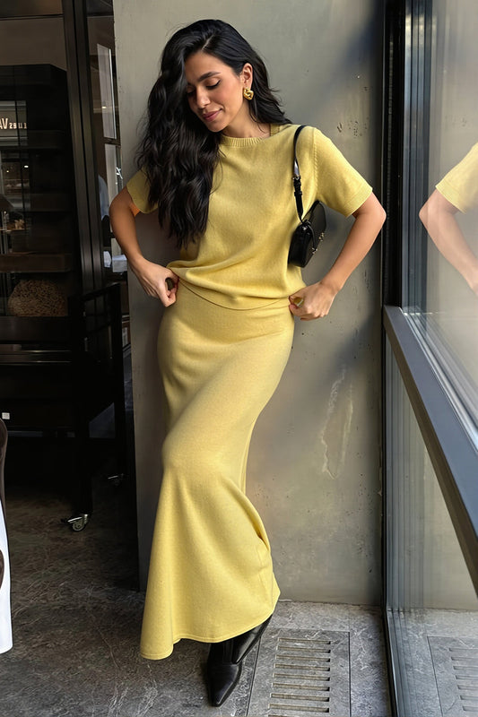 Sexy Knit Short Sleeve Pencil Skirt Sets