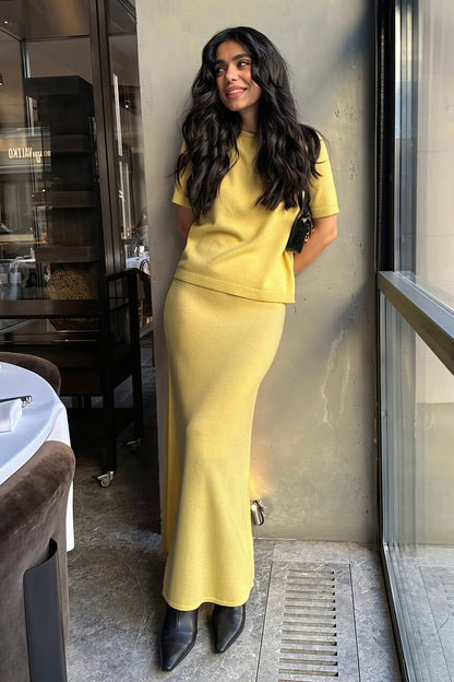 Sexy Knit Short Sleeve Pencil Skirt Sets