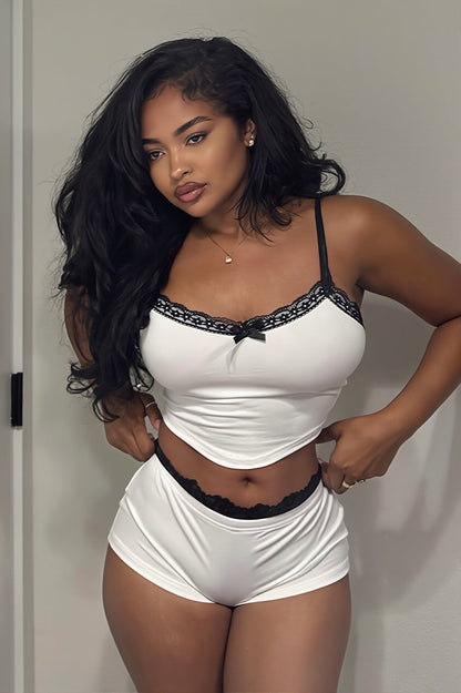 Sexy Lace Cami Low Waist Shorts Skirt Sets