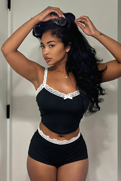 Sexy Lace Cami Low Waist Shorts Skirt Sets