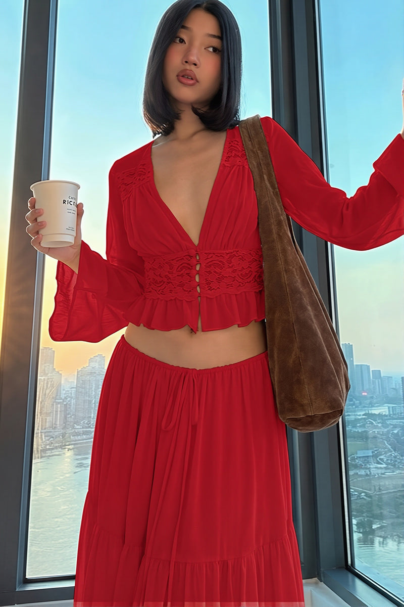 Sexy Lace Chiffon Open Front Wrap Maxi Dress