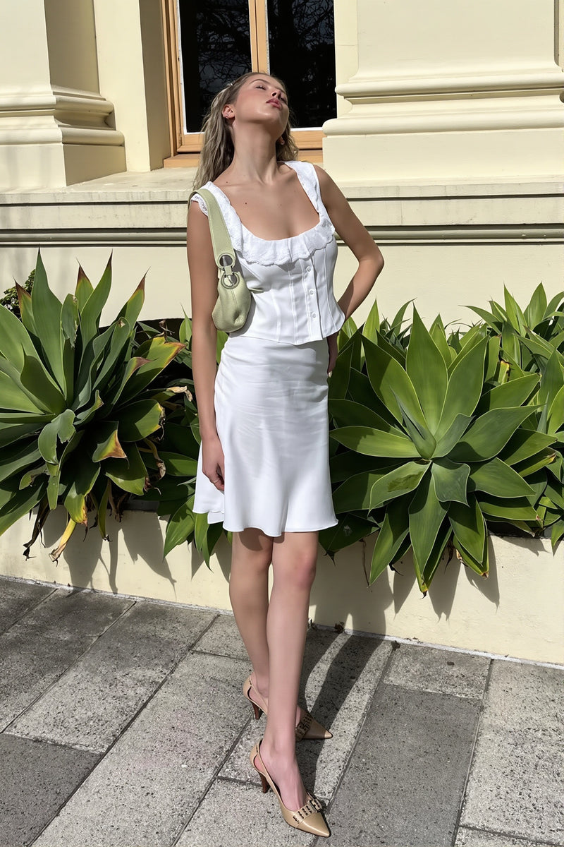 Sexy Lace Edge Wide Strap Crop Top Low Rise Fish Tail Skirt Sets