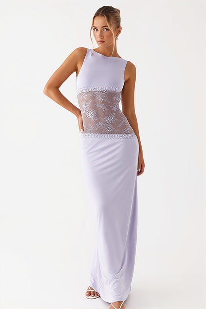 Sexy Lace Satin Backless Maxi Dress
