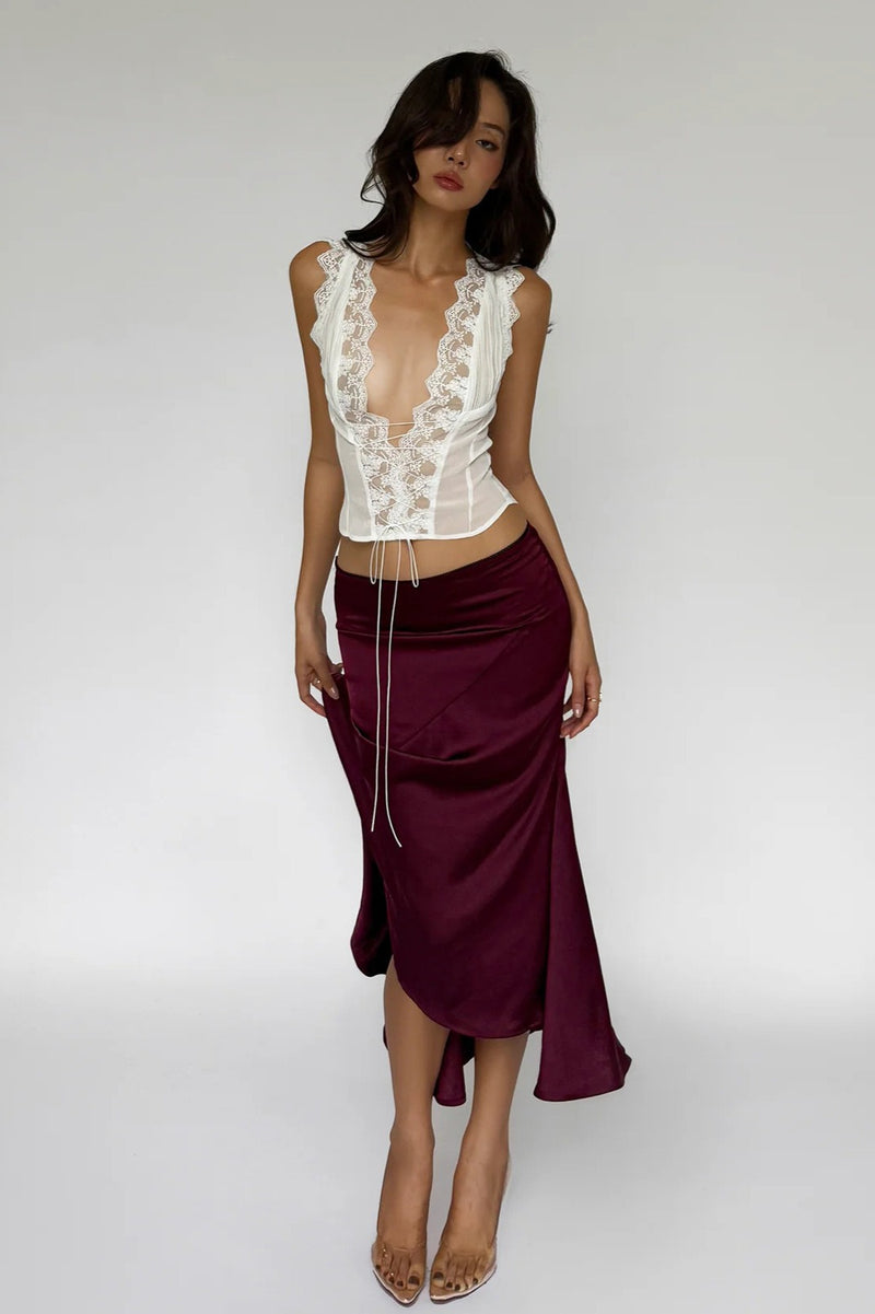 Sexy Lace Trim Tie Back Slim Skirt Set