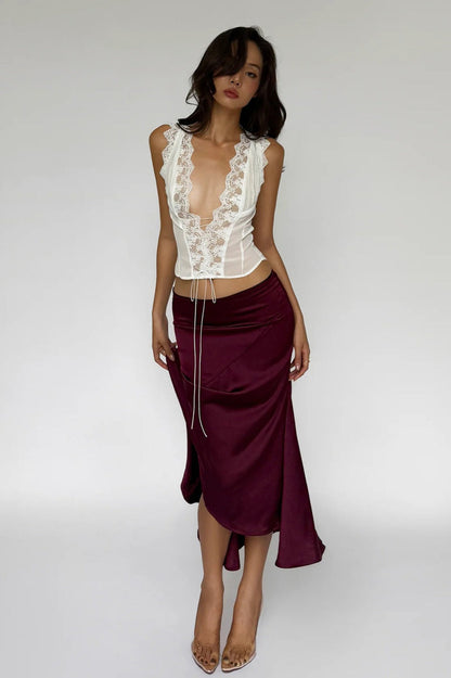 Sexy Lace Trim Tie Back Slim Skirt Set