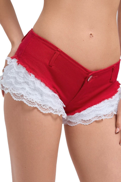 Sexy Layered Lace Patchwork Denim Shorts