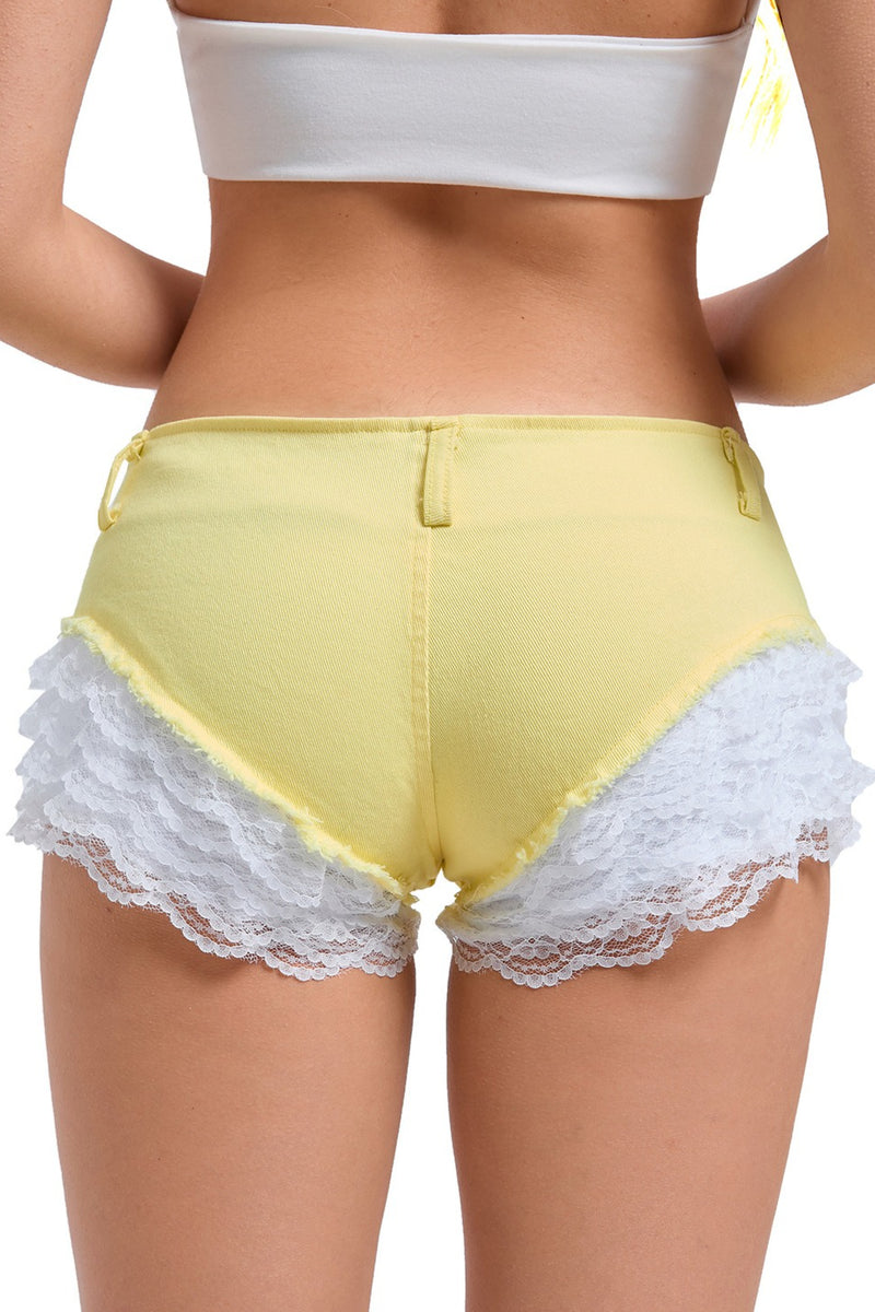 Sexy Layered Lace Patchwork Denim Shorts