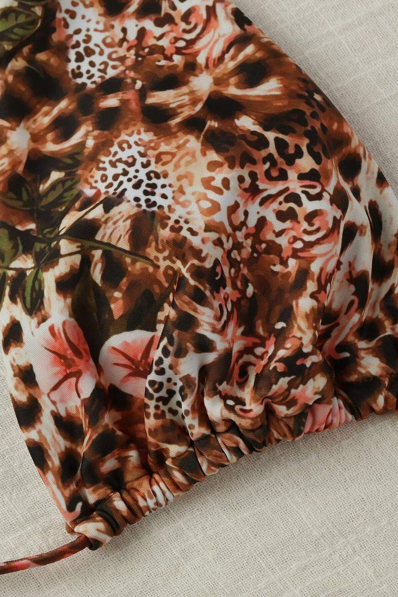 Sexy Leopard Floral Metal Bikini Set