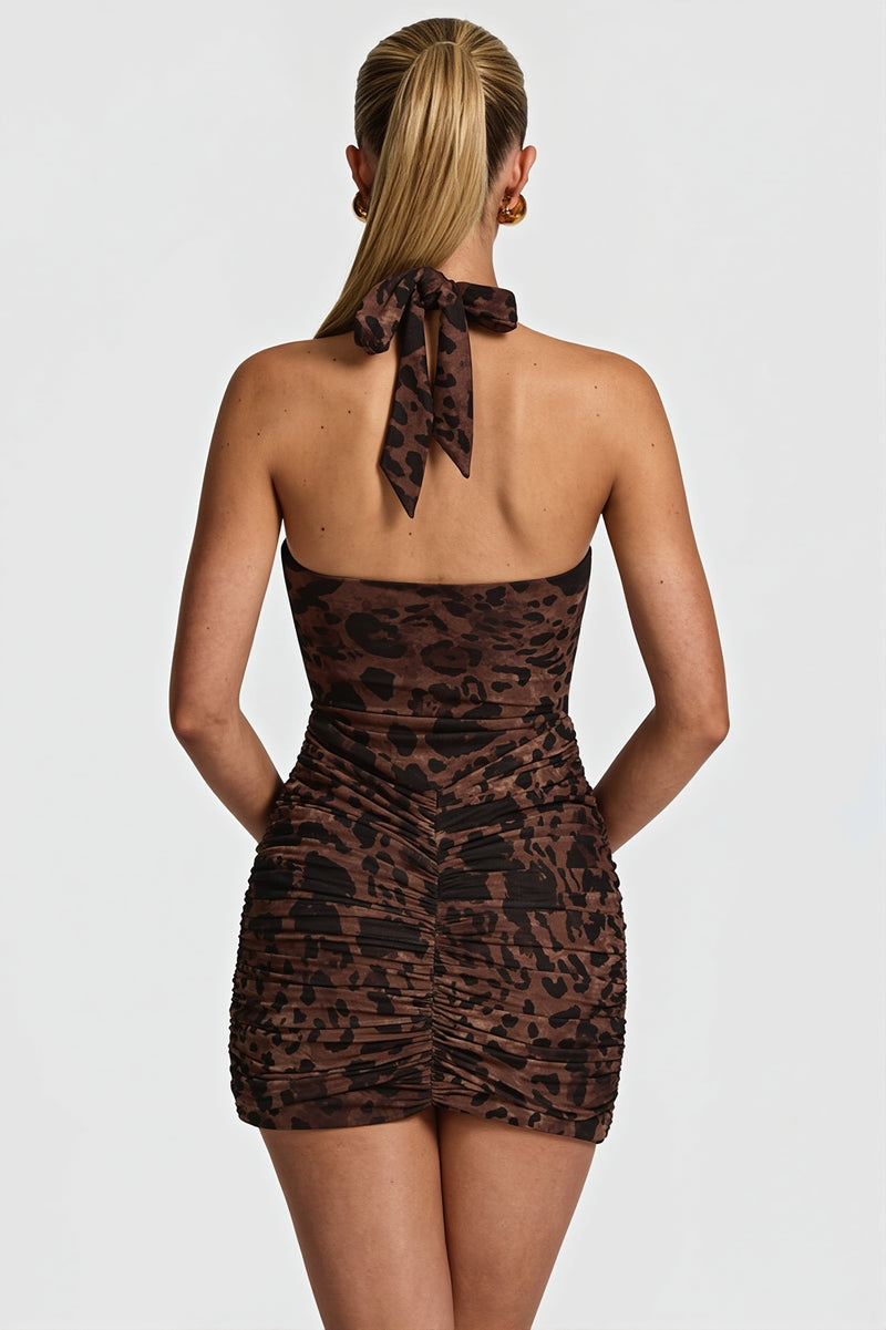 Sexy Leopard Halter Bodycon Mini Dress