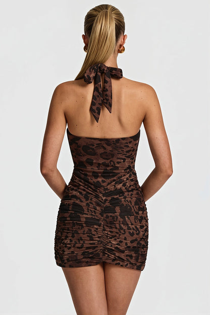 Sexy Leopard Halter Bodycon Mini Dress