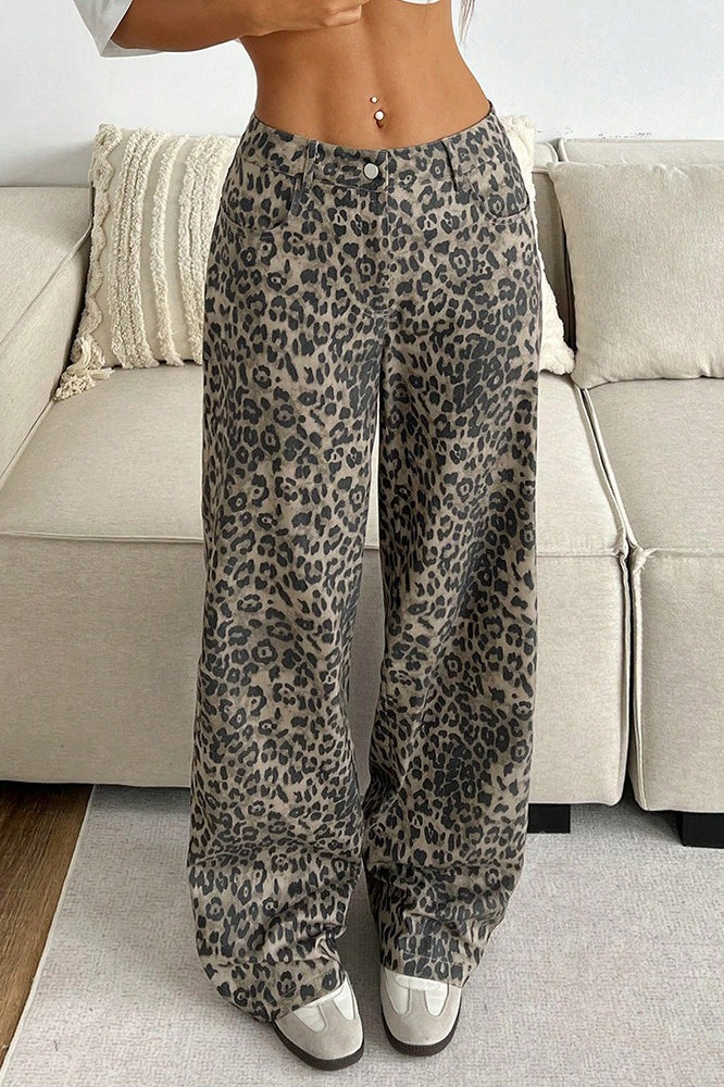 Sexy Leopard Print Wide Leg Pants